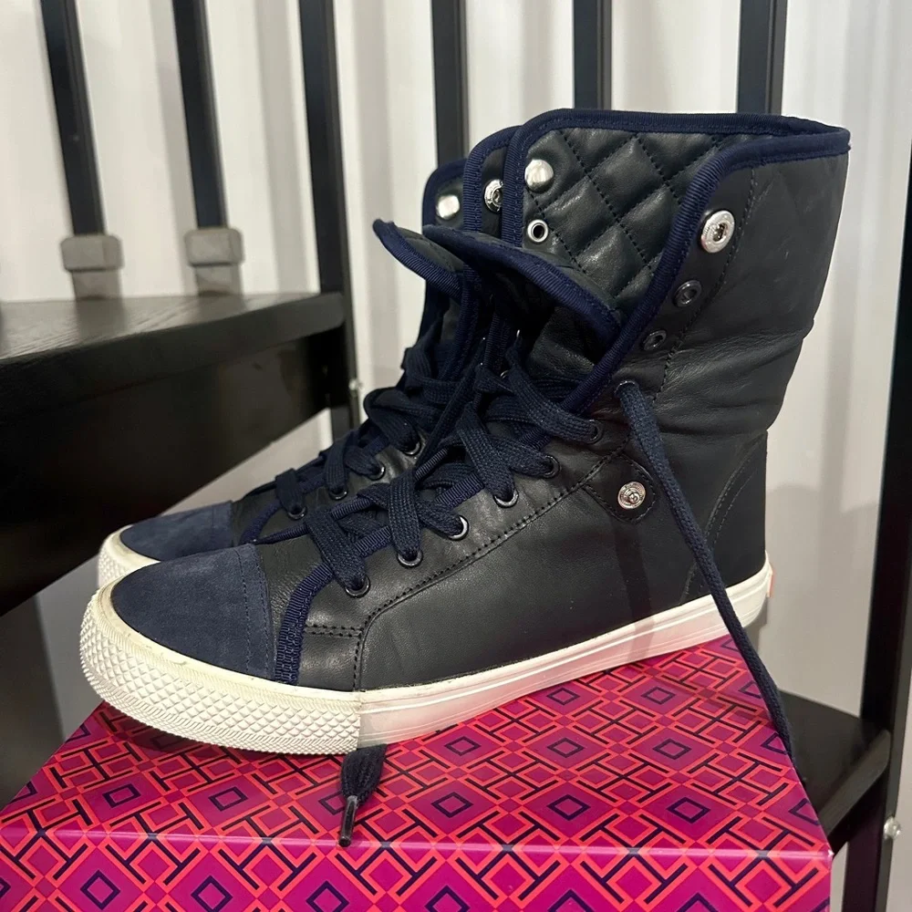Tory Burch calf leather high top sneakers sz 8.5
